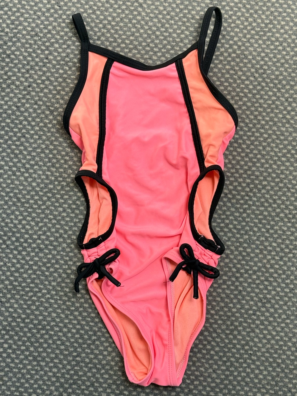 Place Girls' Pink & Coral One-Piece Swimsuit with Black Trim